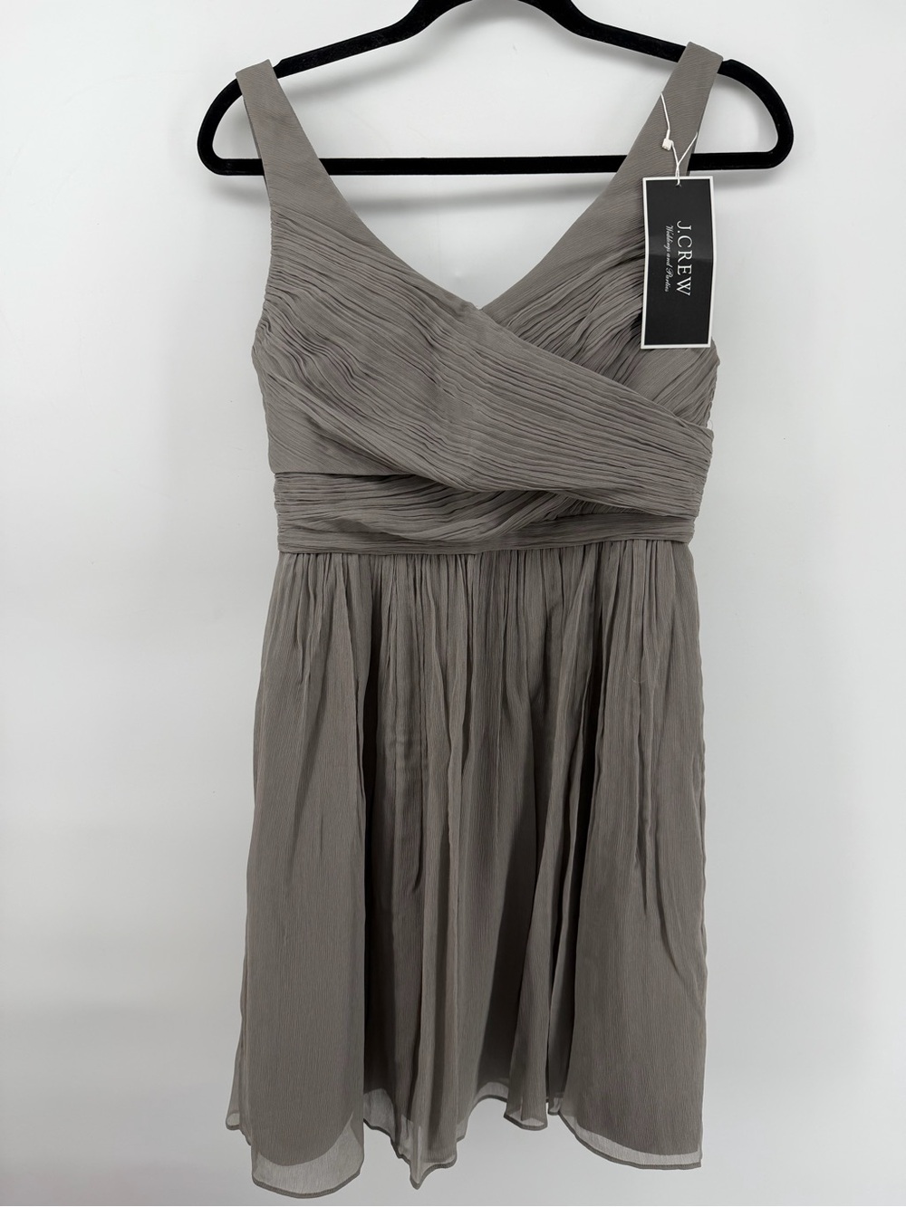 NWT J.Crew 100% Silk Dress Style 93102 Grey Ruched Bridesmaid Petite 8 P8⁠